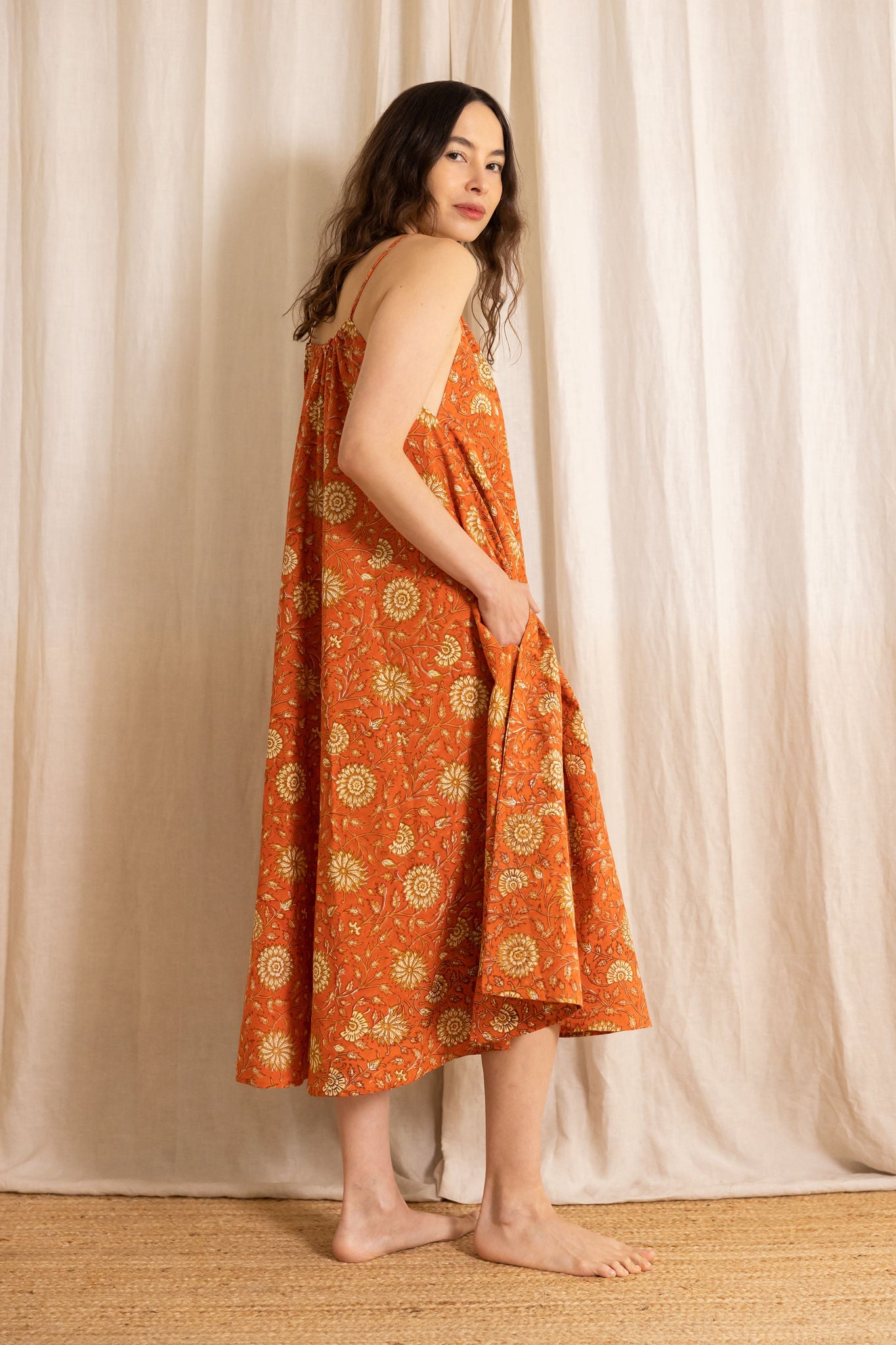 orange dress | terracotta floral