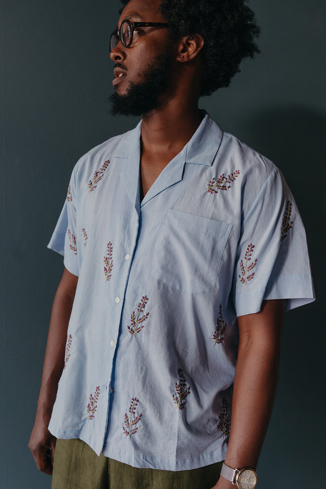 Embroidered Camp Shirt | Blue