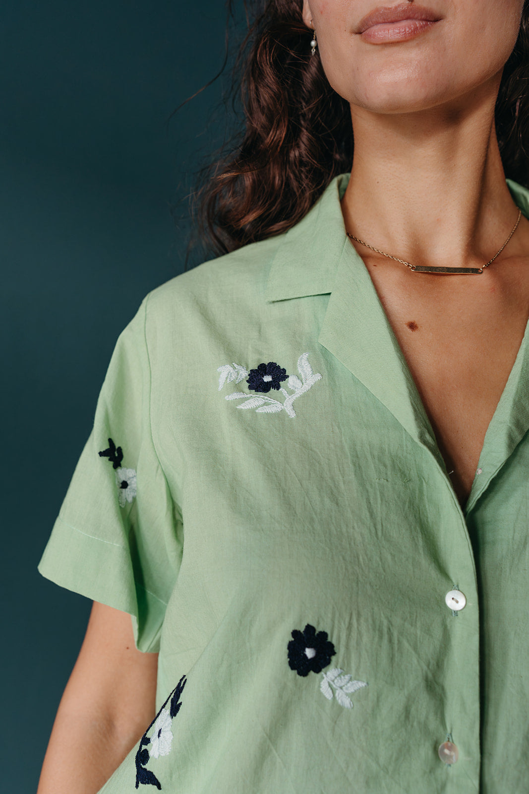 Embroidered Camp Shirt | Sage