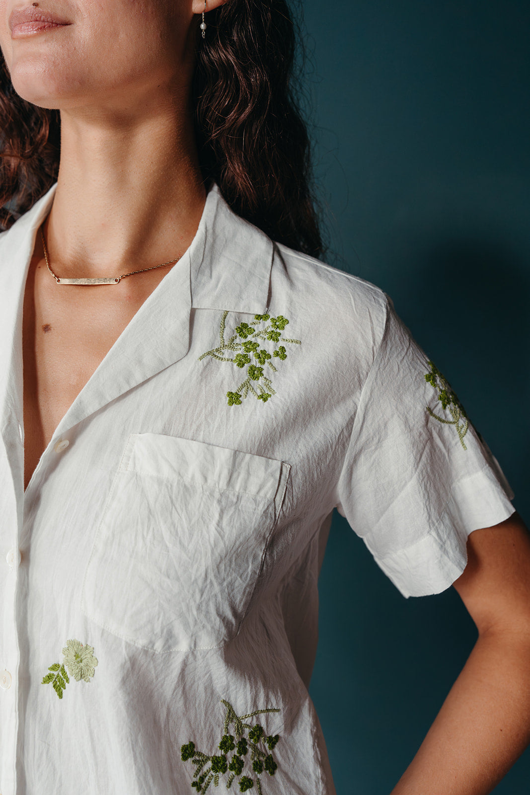 Embroidered Camp Shirt | White