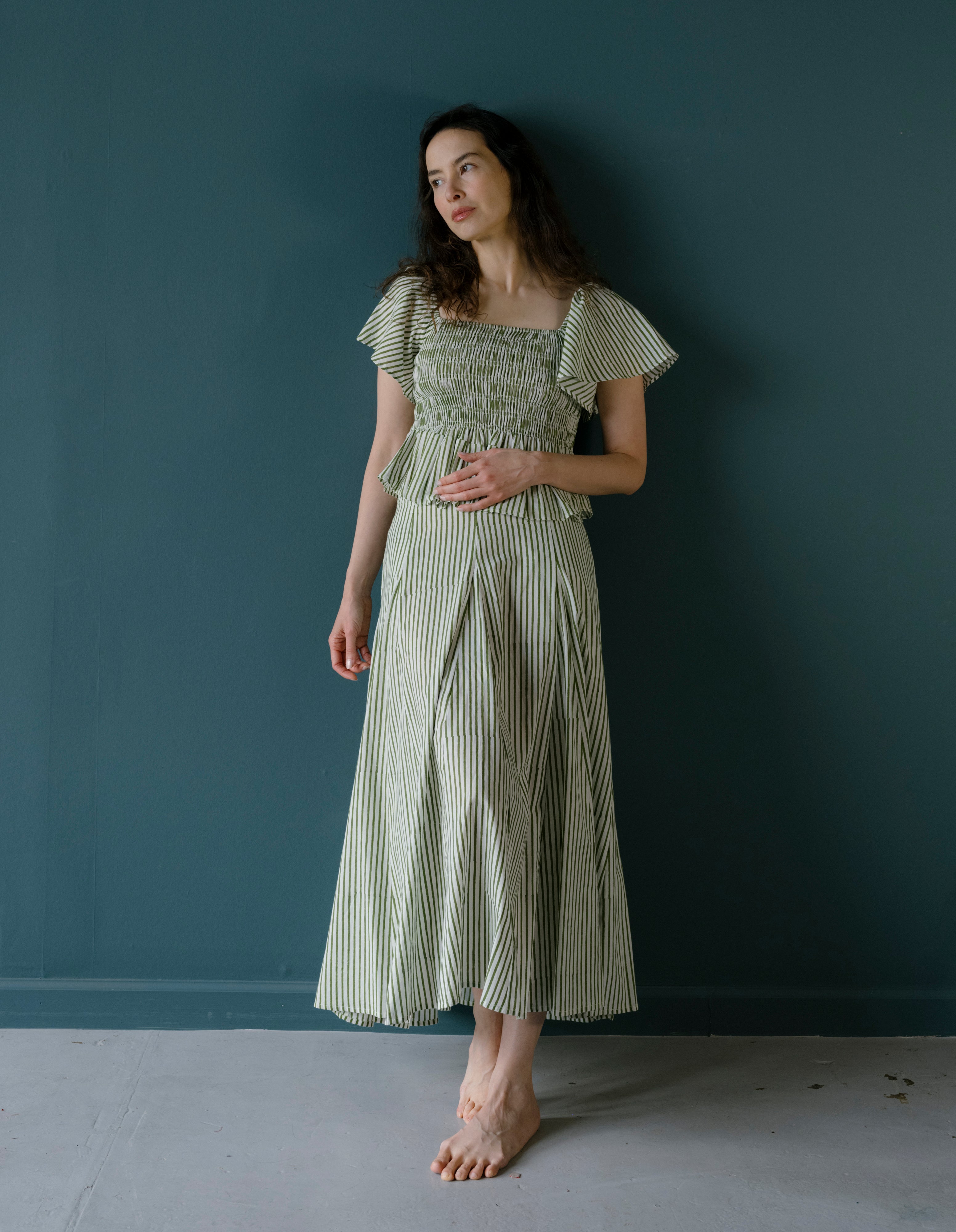 Nalini Skirt in Olive Stripe