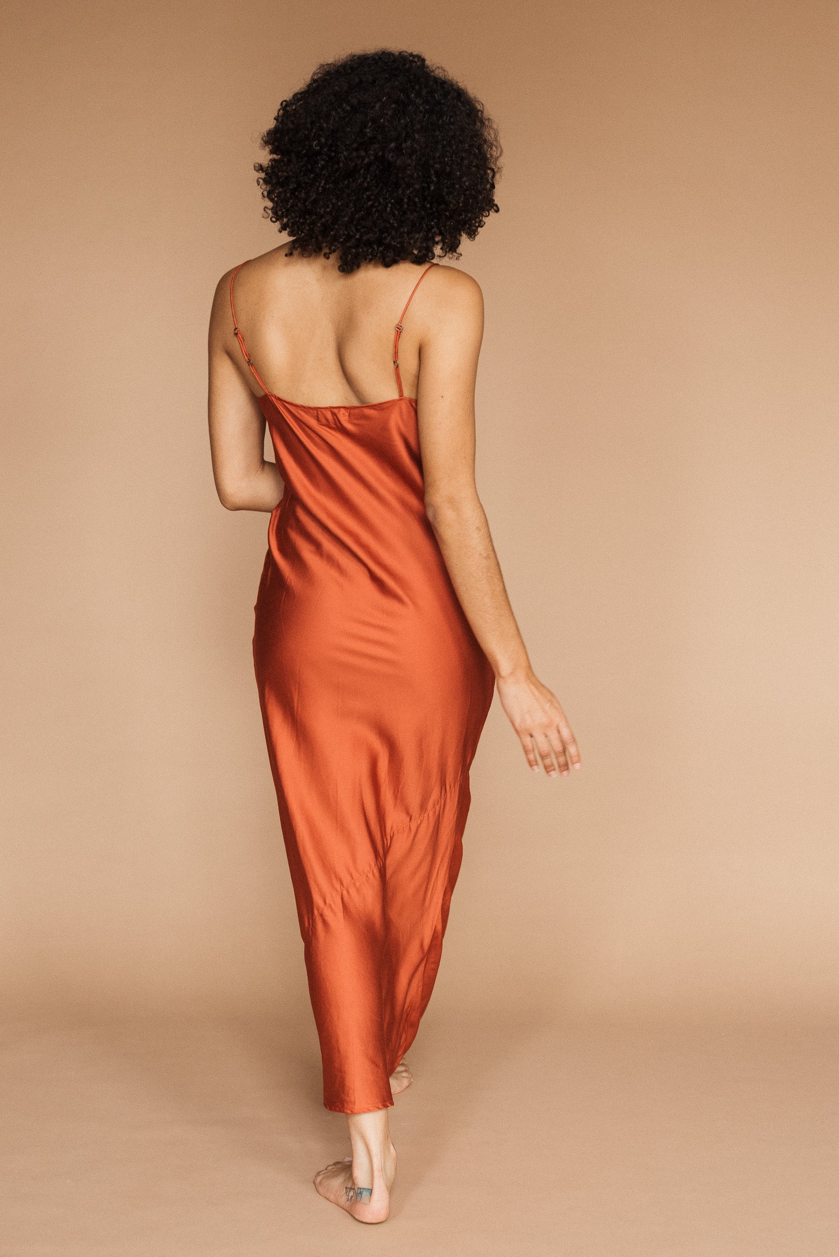 Cotton-satin Keya Slip Dress, made in India. | terracotta